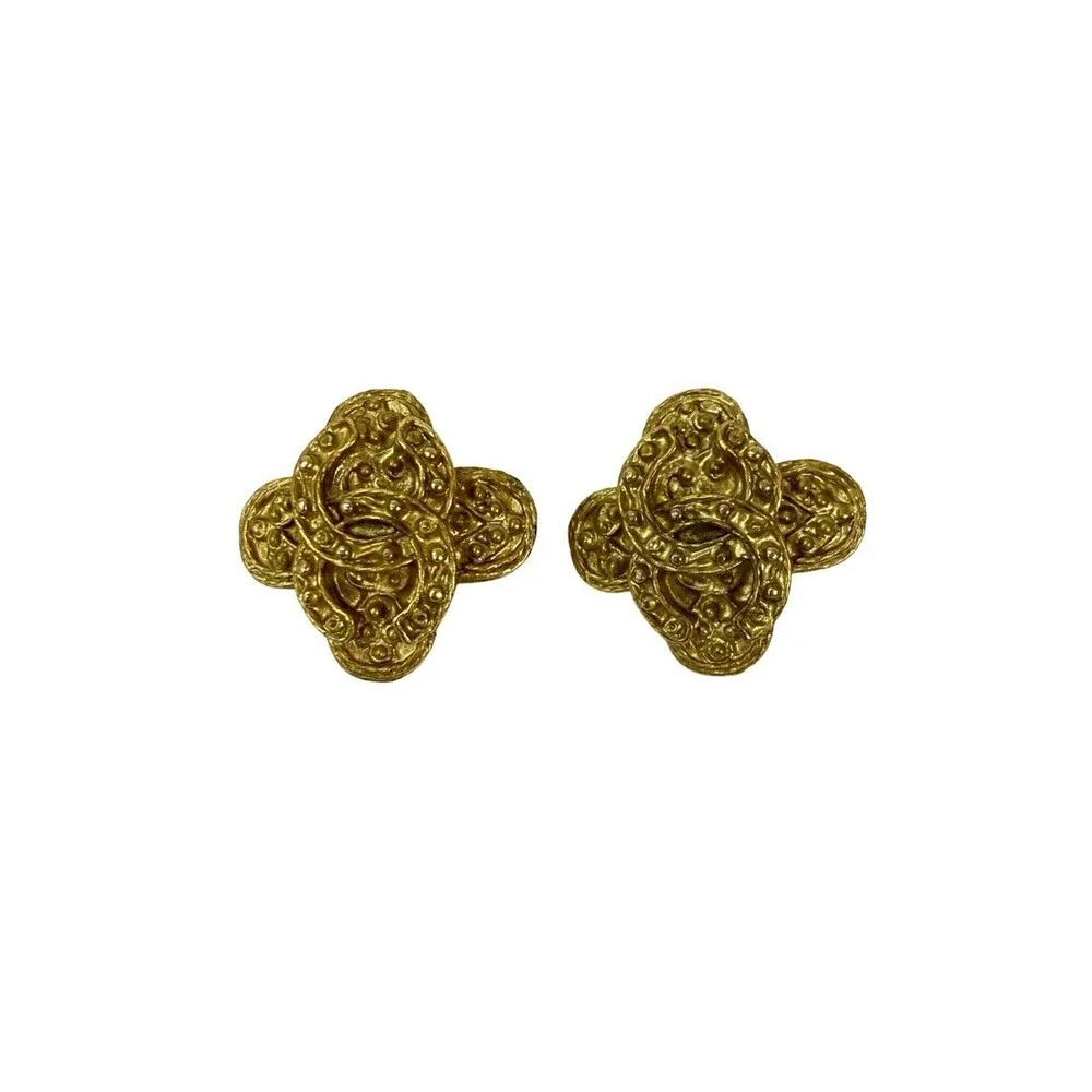 CHANEL Vintage Gold Logo Earrings